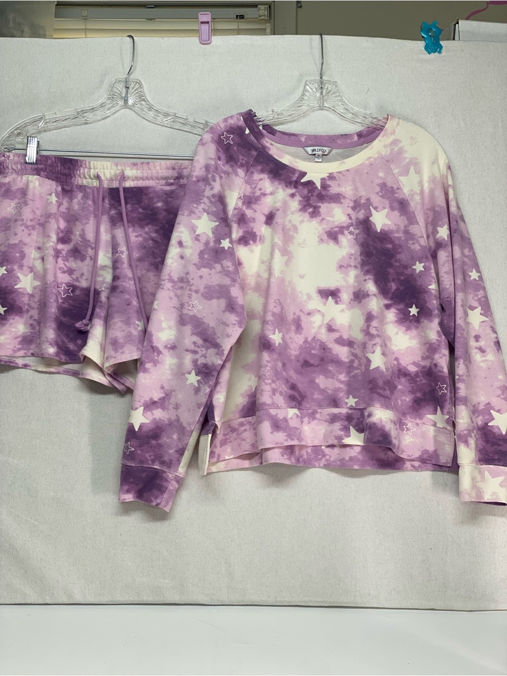 Wildfox Womens XL Purple White Star Tie-Dye Sweatshirt Elastic Drawstring Shorts